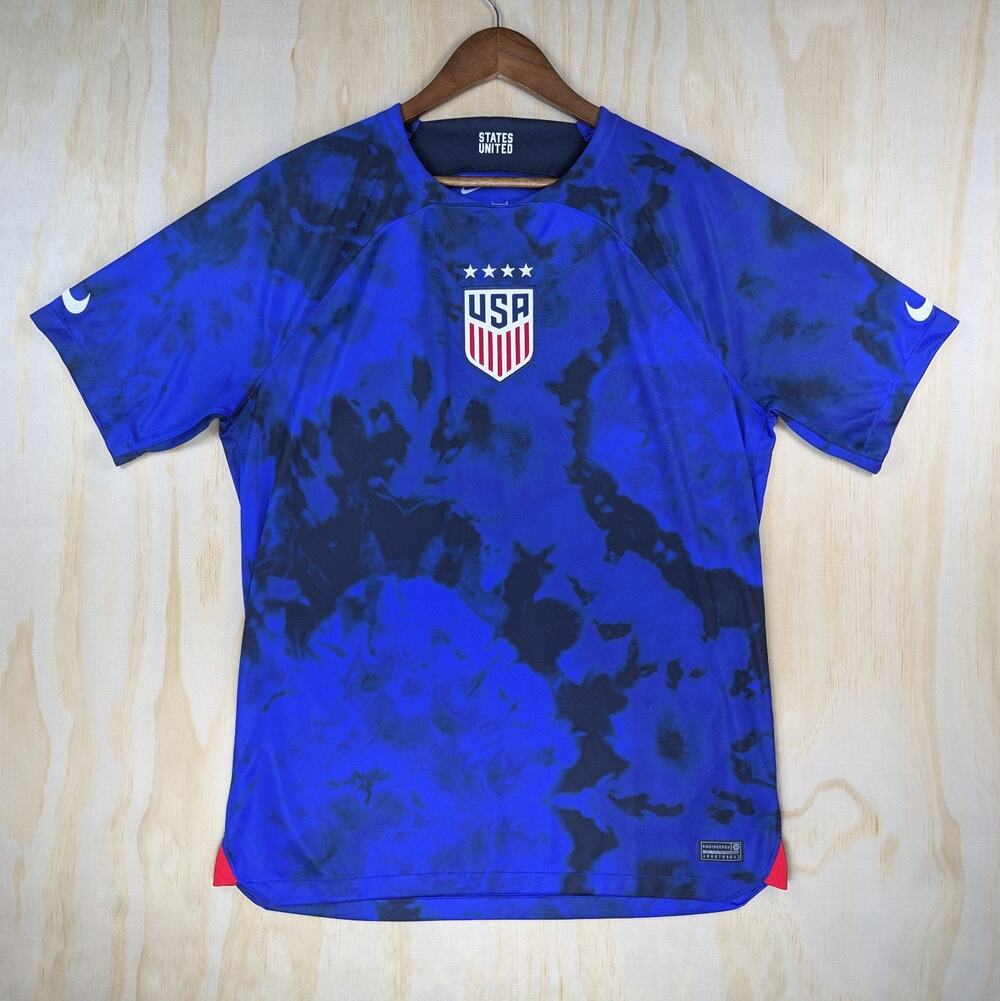 Nike Men's Large USWNT 4-Star Away Soccer Jersey Blue Tie Dye Dri-Fit Shirt